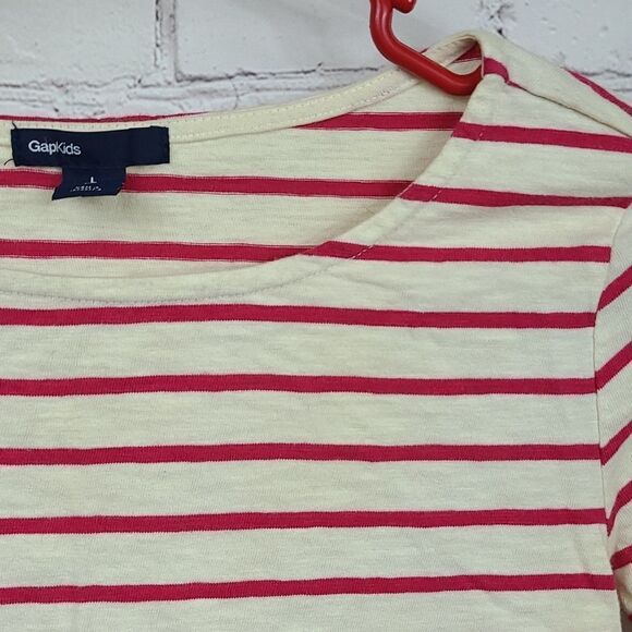 GAP Girls Large 10 Red & Cream Stripe Long Sleeve Knit Dress Comfy Casual School - Picture 4 of 6
